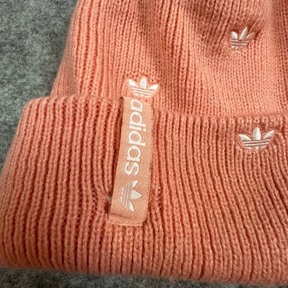 Adidas Beanie Hat Peach Pink Trellis All Over Print Logo Women's One Size Winter - Picture 3 of 7